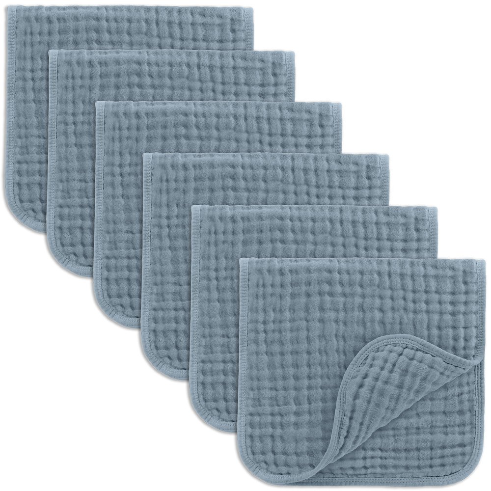 Comfy Cubs Muslin Burp Cloths 20" x 10", Pack of 6 - Large, 6-Layer, Ultra Absorbent 100% Cotton for Baby Drool and Messes - Soft, Safe & Gentle Baby Burp Cloths Set for Boys & Girls - Pacific Blue