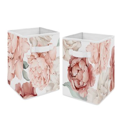 Sweet Jojo Designs Blush Pink Boho Shabby Chic Floral Girl Collapsible Fabric Storage Cubes Foldable Bins Organizer Boxes for Kids Baby Children Toys Set of 2 Off White Bohemian Vintage Flower Elegant