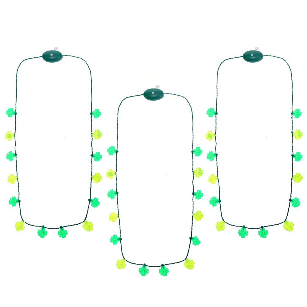 3 Pcs St Patrick's Day Green Lucky Shamrock Light Up Necklaces, St Patrick's Day Party Favors