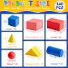 140 Pcs Mini 3D Shapes for Teaching, Wood Geometric Solids, Geometric Shapes 3D Shape Blocks, Classroom Manipulatives for Elementary School for Kids Geometry Math Kindergarten Preschool Learning view 2