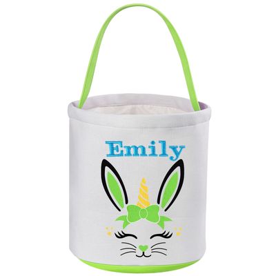 Personalized Easter Basket, VAPCUFF Easter Gifts Easter Egg Hunt Bags Easter Baskets for Kids Personalized Easter Bunny Basket Easter Basket Bags - Green, 007-Green