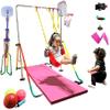Balanoire Gymnastics Bar Horizontal Kip Bar 6 in 1 Playground + 6'x2' Tri Fold Mat, Swing Seat, 2X Trapeze Rings, Basketball Net, Height Adjustable Folding Jungle Gym Monkey Bar Balance Bar Gymnasts view 1