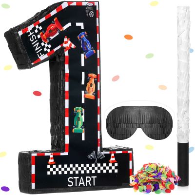 Sratte Race Car Number Piata Small Racing Piata with Blindfold Bat and Confetti for Boy Race Car Themed Birthday Anniversary Celebration Party Supplies, 16.1 x 10.6 x 3 Inch (number 1)