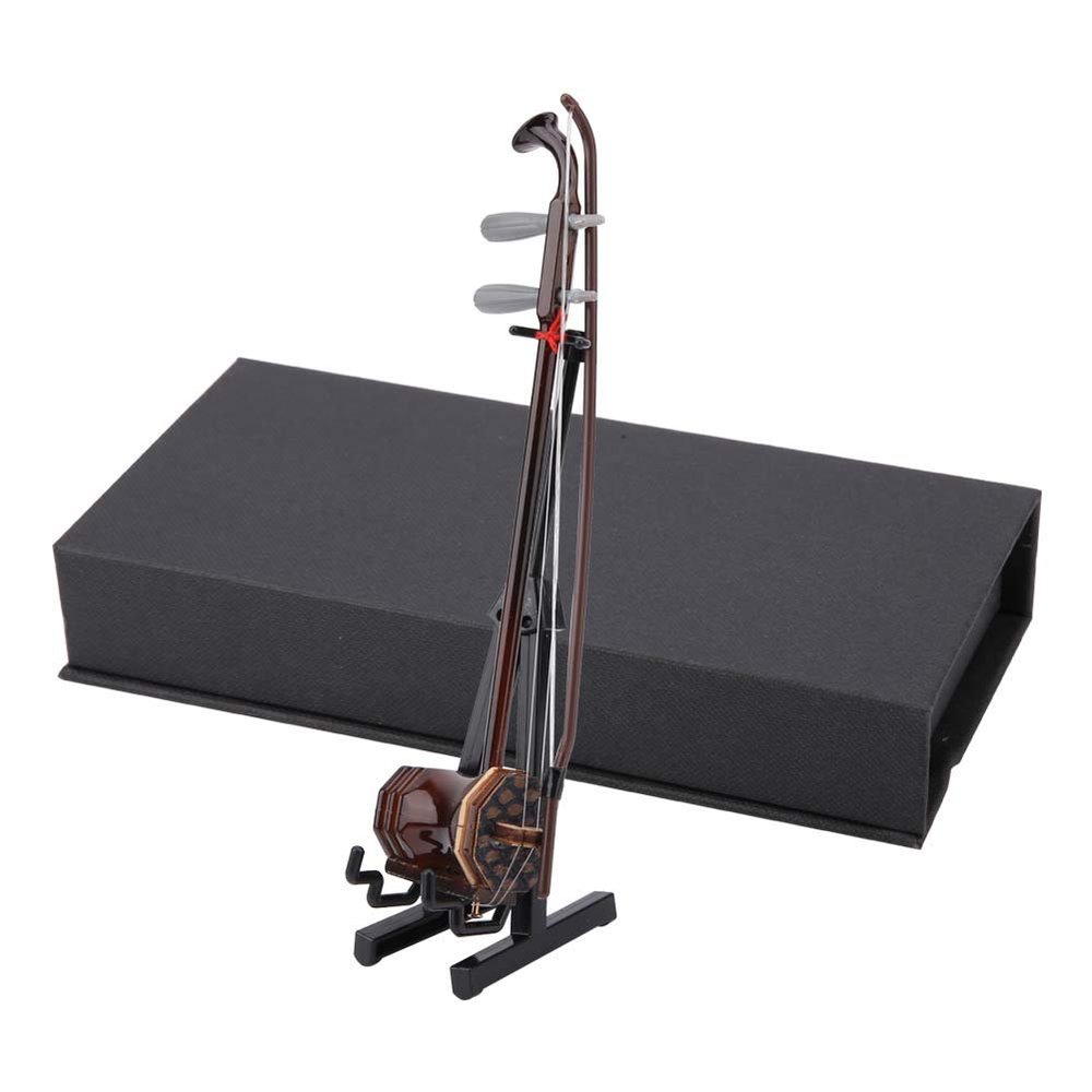 Restokki Miniature Wooden Erhu Model with Case Mini Musical Instrument Miniature Dollhouse Model Mini Ornaments Craft Home Decor(15CM)
