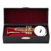 Restokki Miniature Trumpet Replica with Stand Case, Mini Musical Instrument Miniature Dollhouse Model Gold Plated Musical Instrument Decor view 1