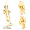 Restokki Miniature Trumpet Replica with Stand Case, Mini Musical Instrument Miniature Dollhouse Model Gold Plated Musical Instrument Decor view 3