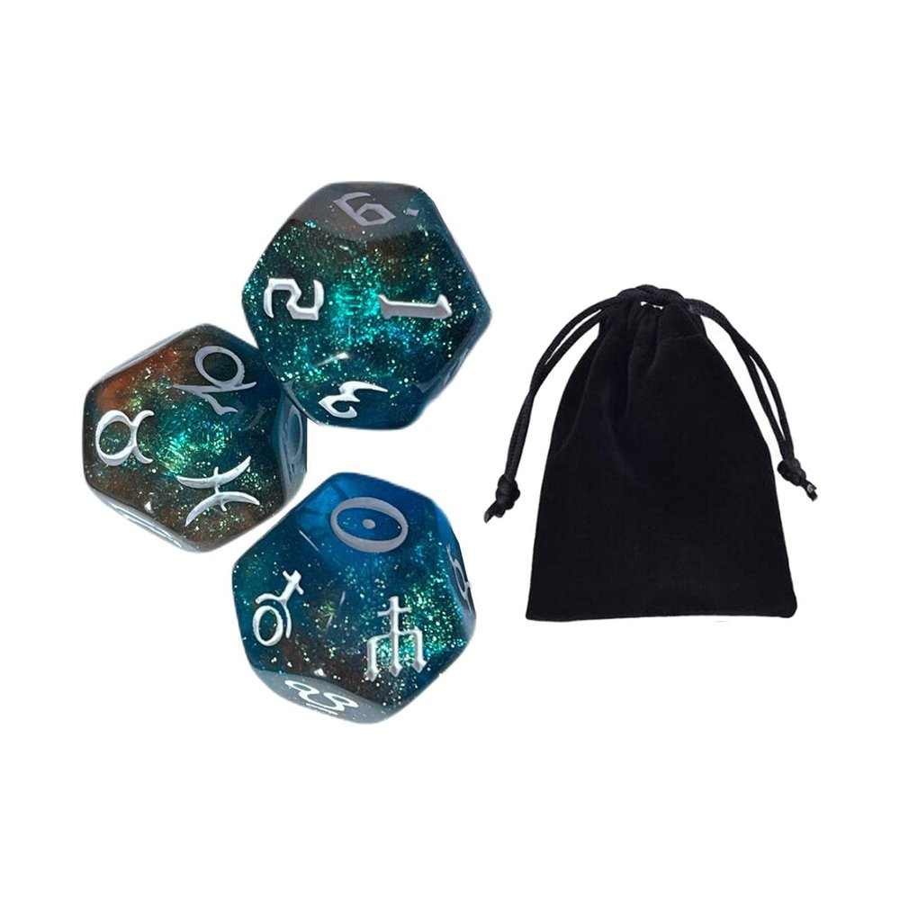 Colaxi 3 Pieces Acrylic Astrological Dice, Dice, Polyhedral Dices for Table Board Games, Style D