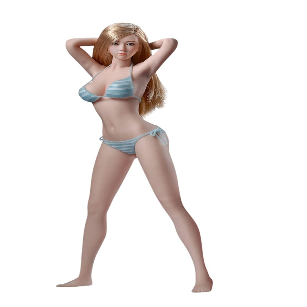 1/6 Scale Female Body,12inch TBLeague Young Girl Medium Bust Super Flexible Seamless Miniature Action Figure Body Collection (S34 Pale Skin with Head)