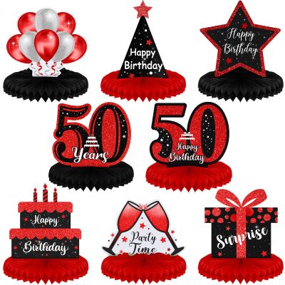 8 Pcs 50th Red and Black Table Honeycomb Centerpieces 50th Birthday Decorations Red Black Happy 50th Birthday Decorations Centerpieces for Tables Toppers 50 Years Party Supplies