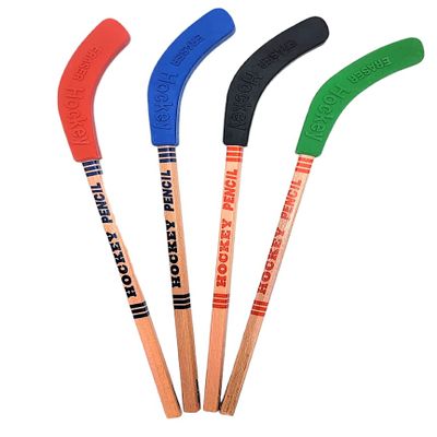 Zugar Land Hockey Stick Pencils (9") Colorful Top Rubber Blade Erasers. Bulk. Party Favor, Goodie Bag, Stocking Stuffers (24)