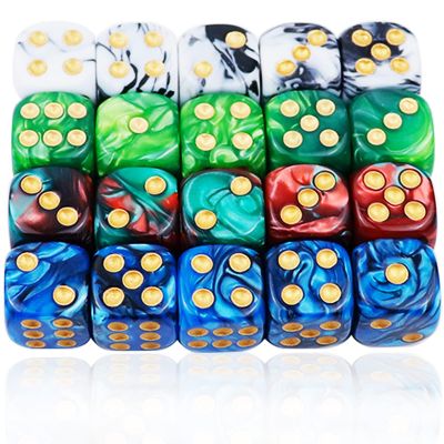 20 Pieces 6 Sides Game Dice Set 15mm Acrylic Dice with Gold Pips 4 Two-Tone Colors Round Corner Dice for Board Games, Parties or Teaching Math