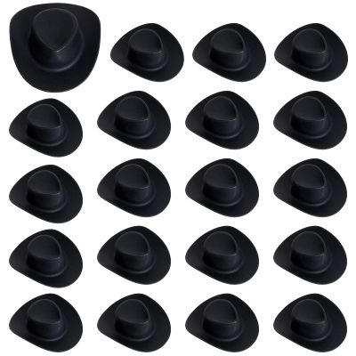 mifengda 50 Pieces Mini Western Cowboy Cowgirl Hat Plastic Miniature Western Hat Cute Doll Hat Black Mini Western Hats for Crafts Doll Dress Up Party Accessories (Black)