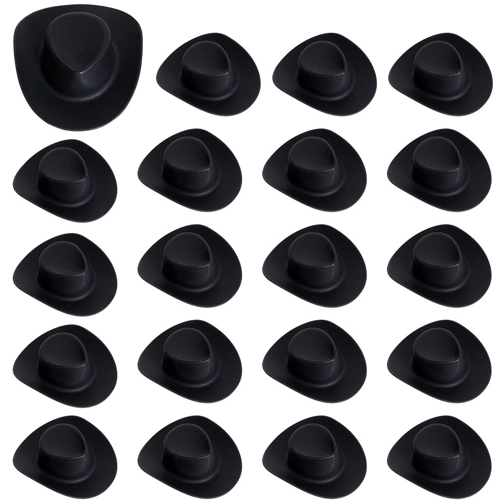 mifengda 50 Pieces Mini Western Cowboy Cowgirl Hat Plastic Miniature Western Hat Cute Doll Hat Black Mini Western Hats for Crafts Doll Dress Up Party Accessories (Black)