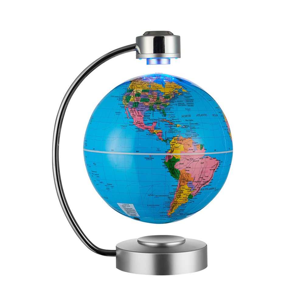 Magnetic Levitation Floating Globe, 8-inch Floating Globe Display Stand with LED Lights for Home Office Decor (Blue)