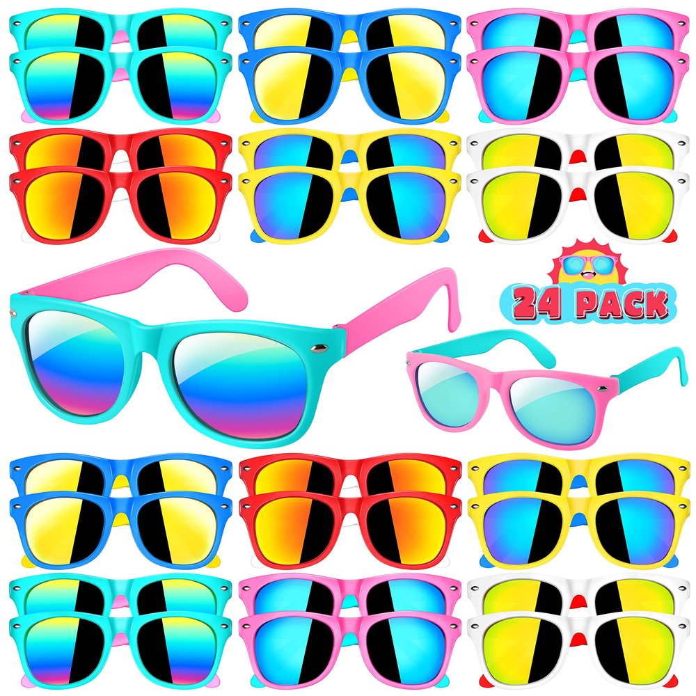 GIFTINBOX Party Favors Kids Sunglasses Bulk, Boys Girls Party Sunglasses with UV Protection, Beach Pool Birthday Party Supplies, Goodie Bags Stuffers Graduation Birthday Gifts for Kids 3-8 - 24PCS