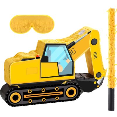 Aoriher Construction Dump Excavator Piata with Blindfold and Bat Tractor Truck Piata for Birthday Party Supplies Construction Theme Decor