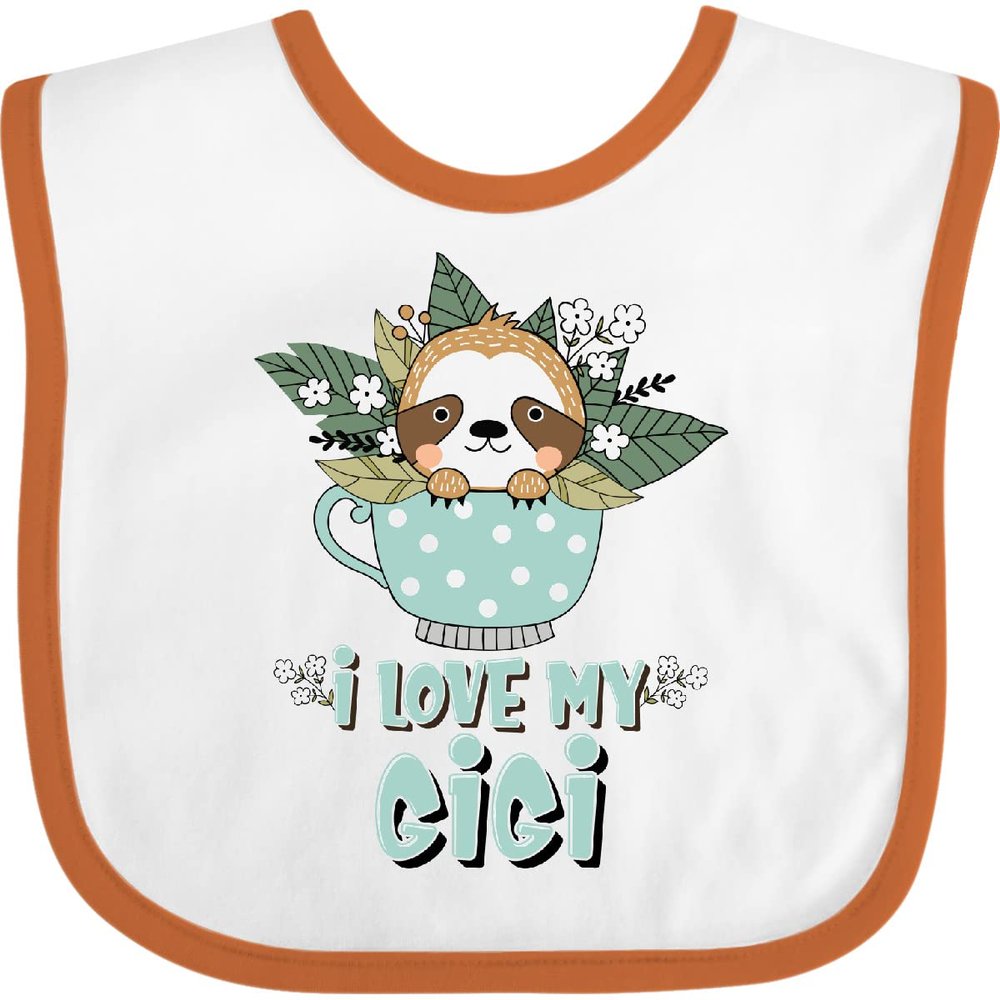 inktastic Teacup Raccoon I Love My Gigi Baby Bib White and Orange 41c41