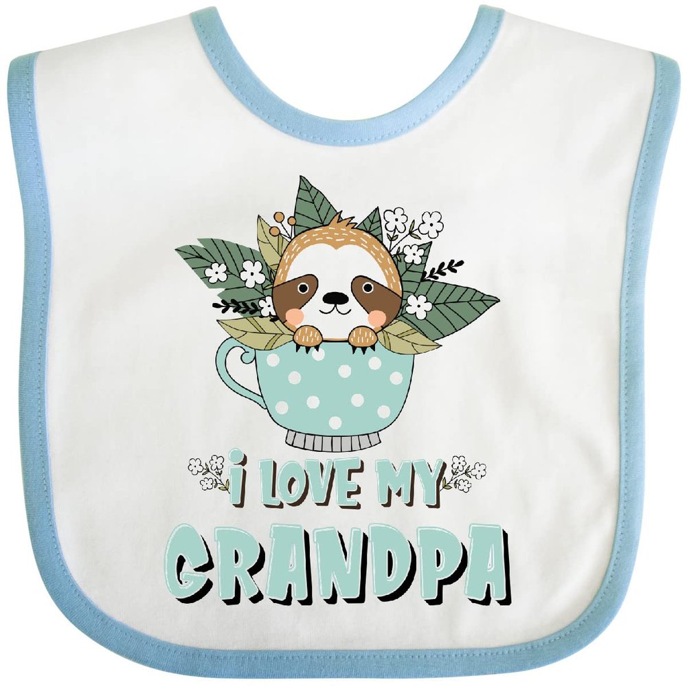 inktastic Teacup Raccoon I Love My Grandpa Baby Bib White and Blue 41c23