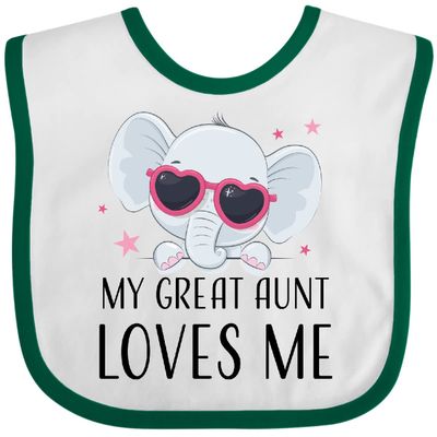 inktastic Elephant My Great Aunt Loves Me Baby Bib White and Green 41bfa