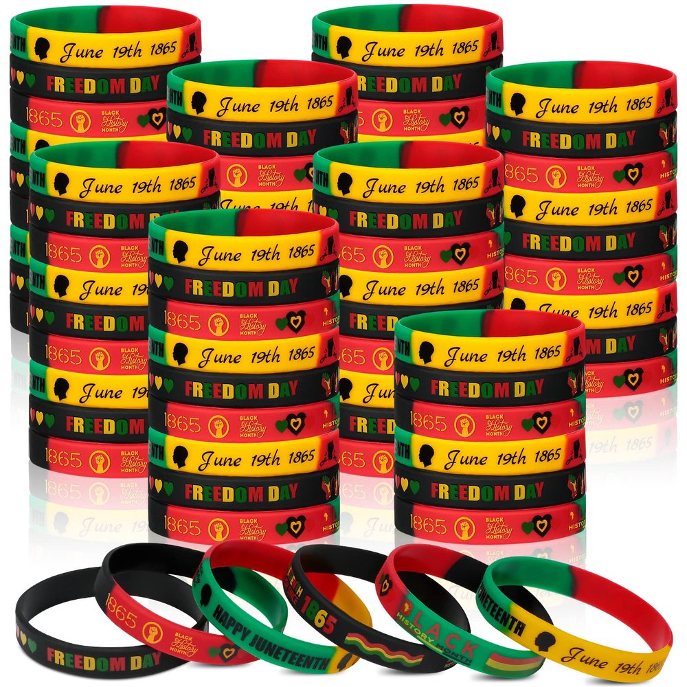90 Pcs Happy Juneteenth Party Rubber Bracelets Black Freedom Day Patriotic Party Supplies Juneteenth Wristbands for African Juneteenth Independence Day Party Supplies Decorations Goodie Bag Stuffers