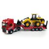 Flatbed Truck Toy with Excavator Loader Tractor Bulldozer Semi Tow Truck Transport Trailer Metal Diecast Construction Vehicles 2 in 1 Vehicle Playset Friction Powered Toy Trucks for Boys Kids Gift red view 1