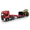 Flatbed Truck Toy with Excavator Loader Tractor Bulldozer Semi Tow Truck Transport Trailer Metal Diecast Construction Vehicles 2 in 1 Vehicle Playset Friction Powered Toy Trucks for Boys Kids Gift red view 3