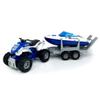 Large ATV Toy with Trailer Speedboat Tow Truck Flatbed Transport Police Motorcycle Toy Vehicle 2 in 1 Playset, Light Sound, Toys Trucks for Boys 3 4 5 6 7 Years Old Kids Toddlers Birthday Gifts, blue view 1