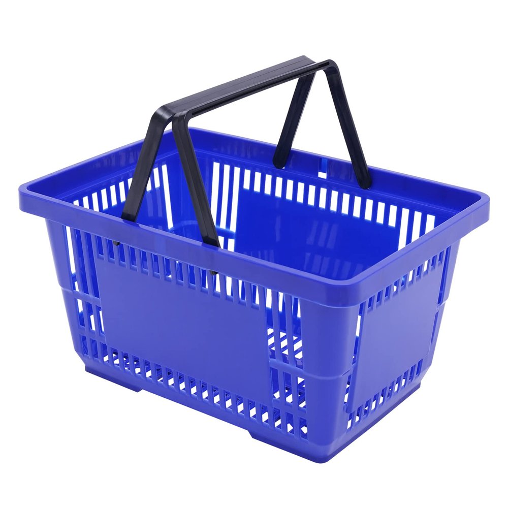 Shopping Basket, 17*12*9inch ((L x W x H), Handle, Set of 12 Store Baskets with Durable Material Used for Bookstores, Supermarkets, KTVs (Blue)