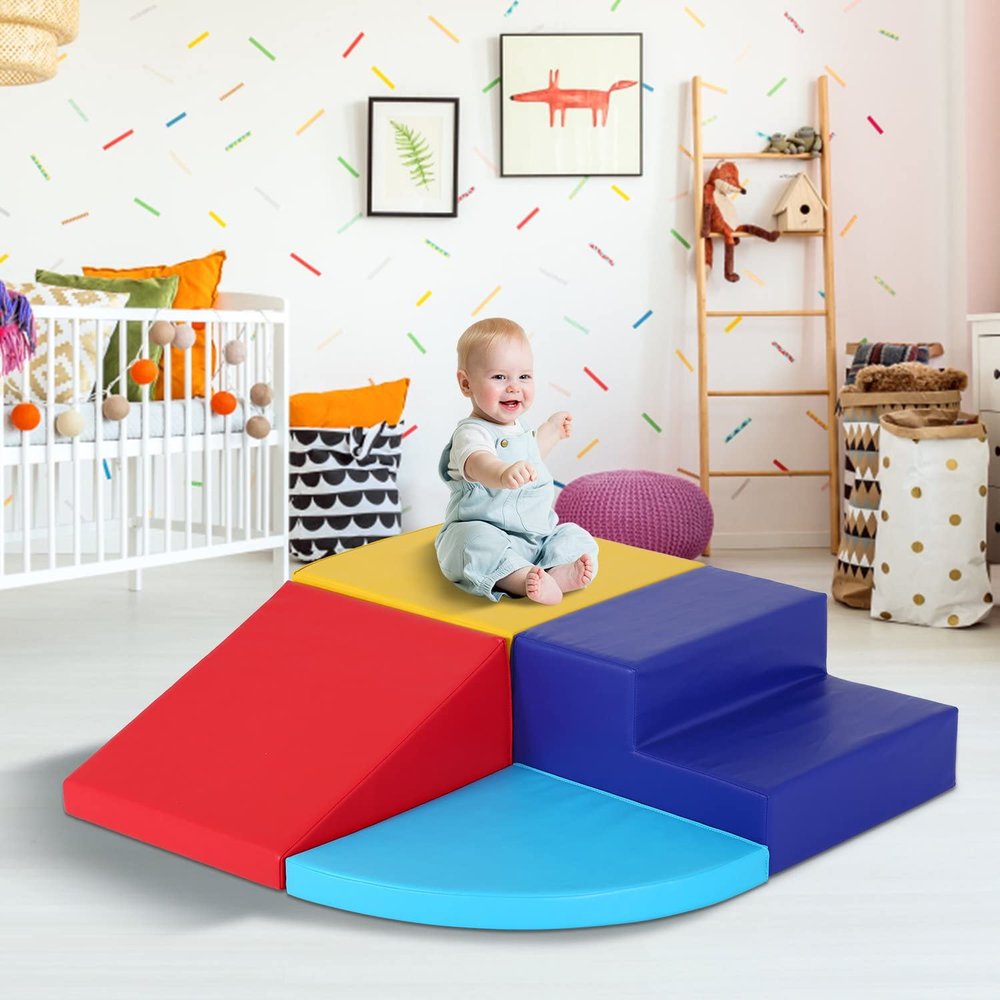 NiamVelo Climb and Crawl Activity Playset 4-Piece Set Corner Climber Toddler Climbing Foam Blocks Indoor Baby Climbing Toys (CM)