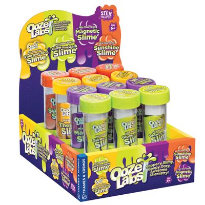Thames & Kosmos Ooze Labs: Mix Your Own Slime 12-Piece Gift Set | Assorted Ooze Labs Slime - Glow-in-the-Dark, Magnetic, Thermocolor & Sunshine | Party Favors, Stocking Stuffers, Easter Basket Goodies
