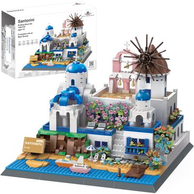 Apostrophe Games Santorini Building Block Set - 1380 Pieces - Model Building Blocks for Adults and Kids - Greece's Island Architecture Kit Famous Landmark Series