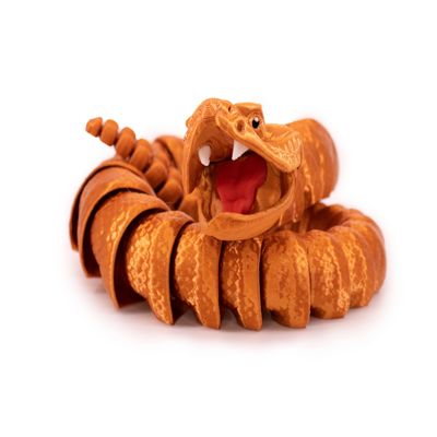Rattlesnake Articulated 3D Printed Fidget Rattle Snake Sensory with Rattling Tail (Large, Copper)