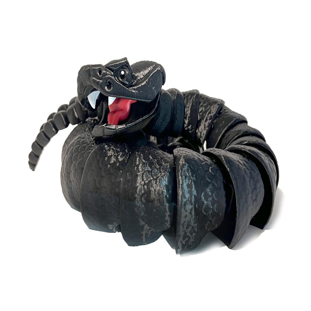 Rattlesnake Articulated 3D Printed Fidget Rattle Snake Sensory with Rattling Tail (Medium, Black)