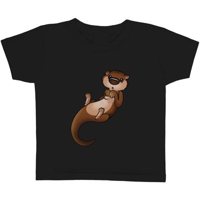 Azeeda 7-8 Years 'Cute Otter' Children's/Kid's T-Shirt (Black) (TS00229350)