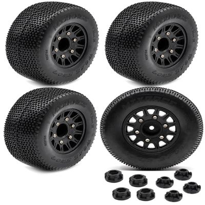 RCMYou 12mm/14mm Hex Rc Truck Tires,RC Wheels Tires for 1/10 Slash 2WD 44,Axia1/Arrm a Senton/Re dcat Rc 4wd,Hex Detachable Replacement Running on Off-Road Tire,on-Road Tires,4-Pack,Black