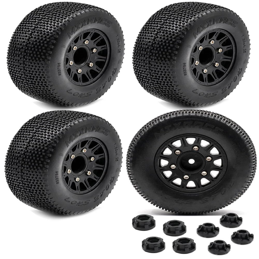 RCMYou 12mm/14mm Hex Rc Truck Tires,RC Wheels Tires for 1/10 Slash 2WD 44,Axia1/Arrm a Senton/Re dcat Rc 4wd,Hex Detachable Replacement Running on Off-Road Tire,on-Road Tires,4-Pack,Black