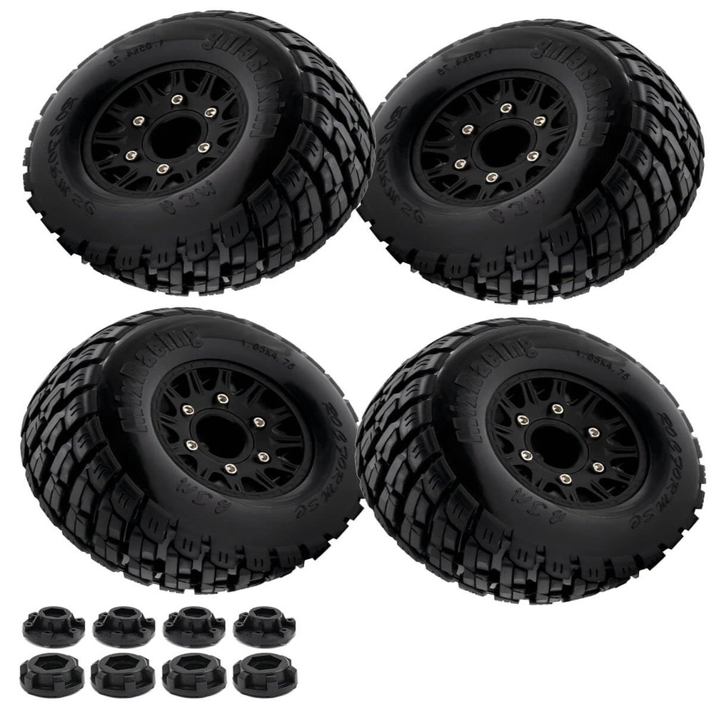 Rc Truck Tires,12mm/14mm Hex RC Wheels Tires for 1/10 Slash 44 2WD,Arrm a Senton,Axia 1,Redca t,Rc 4wd,RCMYou RC Wheels Hex Detachable Replace Running on Off-Road Tire,on-Road Tires,4-Pack,Black