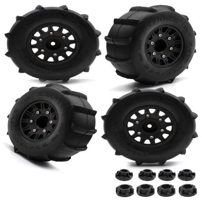 RCMYou Rc Truck Tires Wheels for 1/10 Slash 2WD 44,Axia1/Arrm a Senton/Redca t Rc4w d,12mm/14mmHex Detachable Replacement Running on Off-Road Tire,on-Road Tires,4-Pack,Black