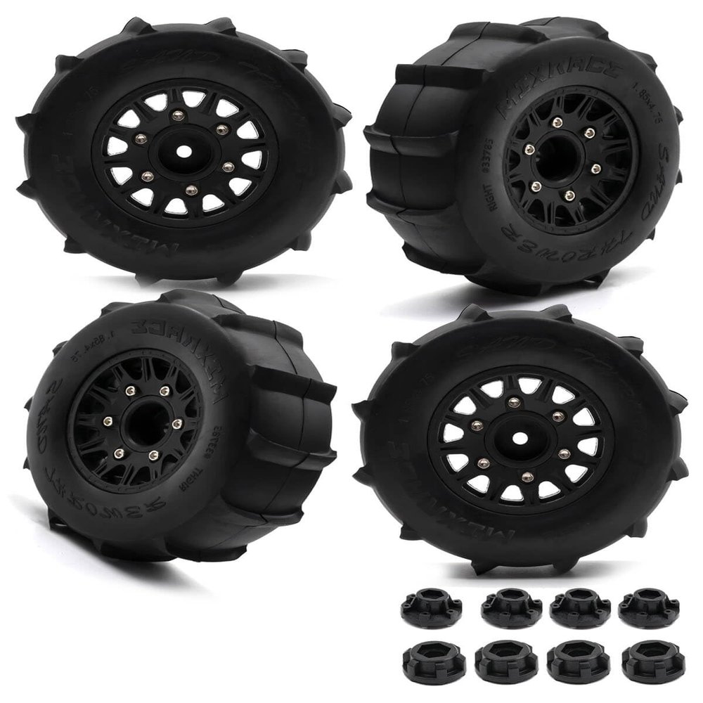 RCMYou Rc Truck Tires Wheels for 1/10 Slash 2WD 44,Axia1/Arrm a Senton/Redca t Rc4w d,12mm/14mmHex Detachable Replacement Running on Off-Road Tire,on-Road Tires,4-Pack,Black