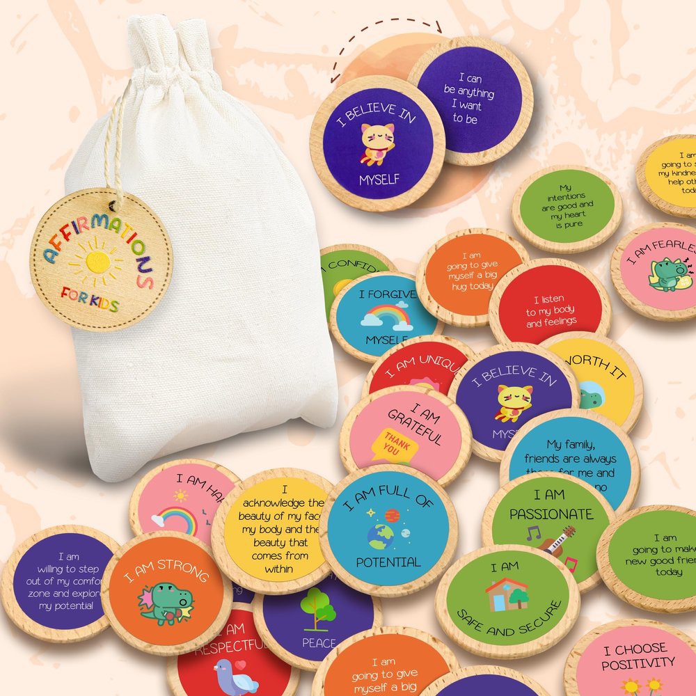 STOFINITY Positive Affirmations Cards for Kids - Daily Affirmations for Kids, Positive Affirmation Chips for Toddlers Child, Motivational Quotes Inspirational Tokens Bulk Classroom Gifts for Students