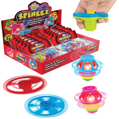 IPIDIPI TOYS Spineez Light Up Flying Saucer Spinning Tops  12-Pack UFO Spinner Toy, Easter Basket Stuffers for Kids, Birthday Party Favors, Goodie Bag Stuffers, School Prizes for Boys & Girls  Red