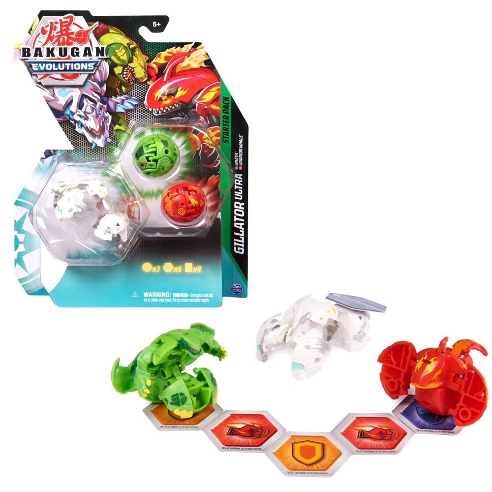 BAKUGAN Evolutions Sairus Ultra Starter Pack 3pk with Wrath and Warrior Whale Transforming Action Figure and Trading Card, Kids Toys for Boys, Ages 6 and Up, Styles May Vary