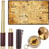 Pirate Spyglass Telescope Treasure Map Pocket Compass Kids Toys Set, Handheld Collapsible 25x30 Zoomable Monocular Polyester Fabric Huge Map & Golden Compass Boys Gift for Pirate Lovers view 1