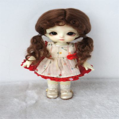JD687 5-6inch 13-15cm 1/8 OB11 Lovely Baby Curl Twintail Mohair Doll Wigs (L.t Brown)
