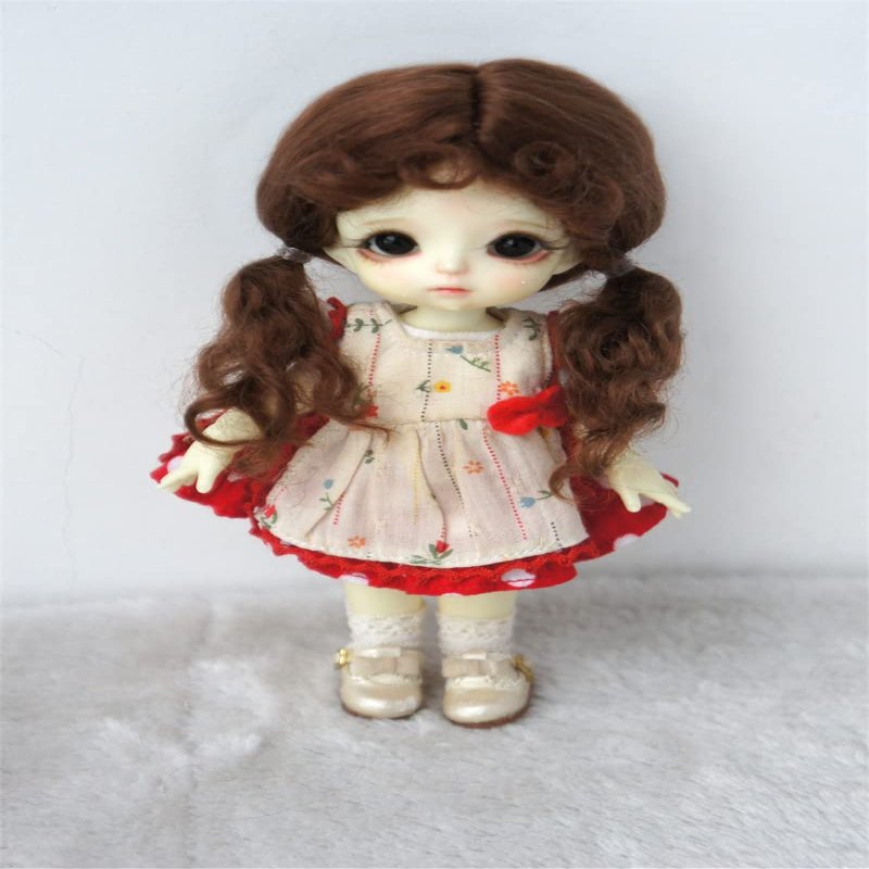 JD687 5-6inch 13-15cm 1/8 OB11 Lovely Baby Curl Twintail Mohair Doll Wigs (L.t Brown)