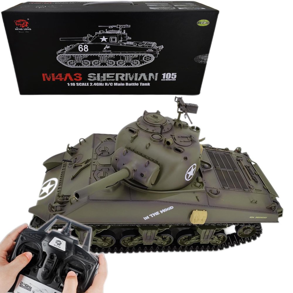 Ssccgym Remote Control Heavy Tank America M4A3 RC Battle War Military Vehicle Collection Professional RC Tank Infrared Combat Double Batteries (Standard Version)