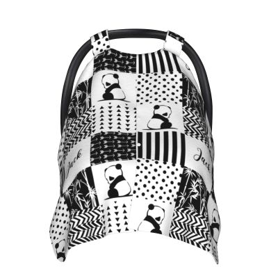 Personalized Cute Panda Baby Car Seat Canopy for Babies with Name, Custom Baby Car Seat Covers for Boys and Girls, Opening Minky Nursing Breastfeeding Cover Infant Carseat Canopies for Newborn