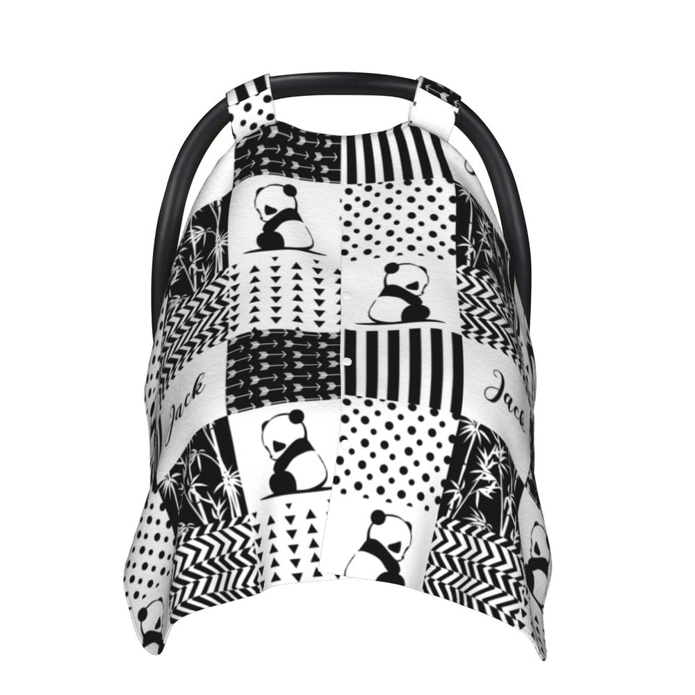 Personalized Cute Panda Baby Car Seat Canopy for Babies with Name, Custom Baby Car Seat Covers for Boys and Girls, Opening Minky Nursing Breastfeeding Cover Infant Carseat Canopies for Newborn