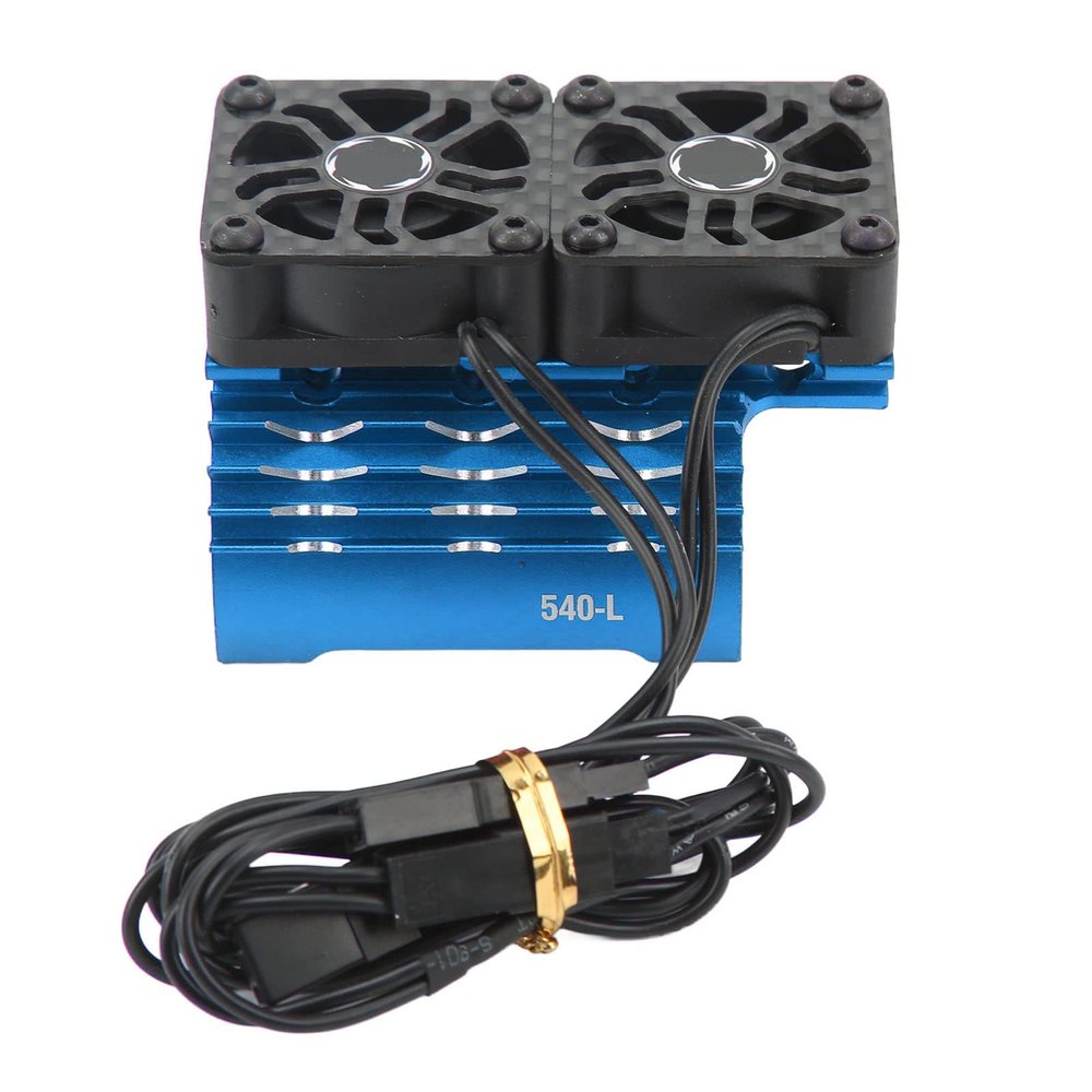 VINGVO RC Motor Fan Cooling Heatsink, 28000RPM RC Motor Fan Radiator Aluminum Heat Sink Twin Cooling Fan RC Car Accessories 36mm for 1/8 1/10 Remote Control Vehicles (Blue)