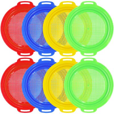 OJYUDD 8 Pack Plastic Sand Sieves for Adults, Multi-Purpose Sand Sifting Pans for Beach, Gardening, and Outdoor Use (8.75x9.75in)